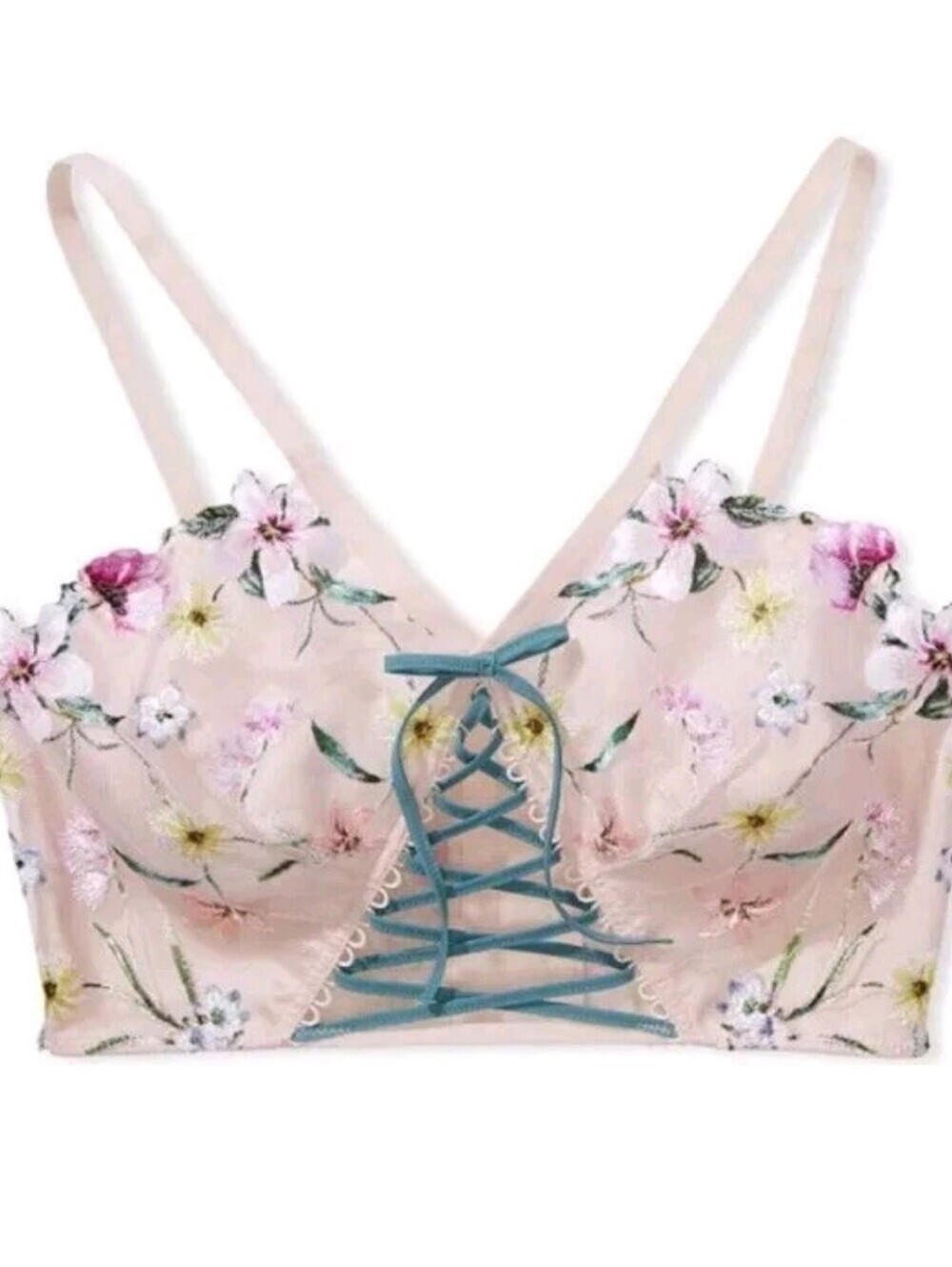 Victoria's Secret NWT Dream Angeks Lace- Up Floral Embroidered Unlined Corset.